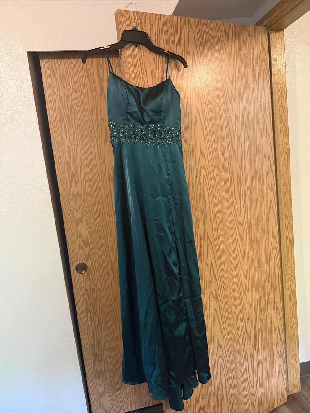 City Studio Dark Green Beaded Spaghetti Strap Maxi Dress